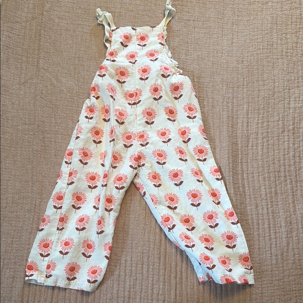 Kids Floral Cream and Pink Overalls
